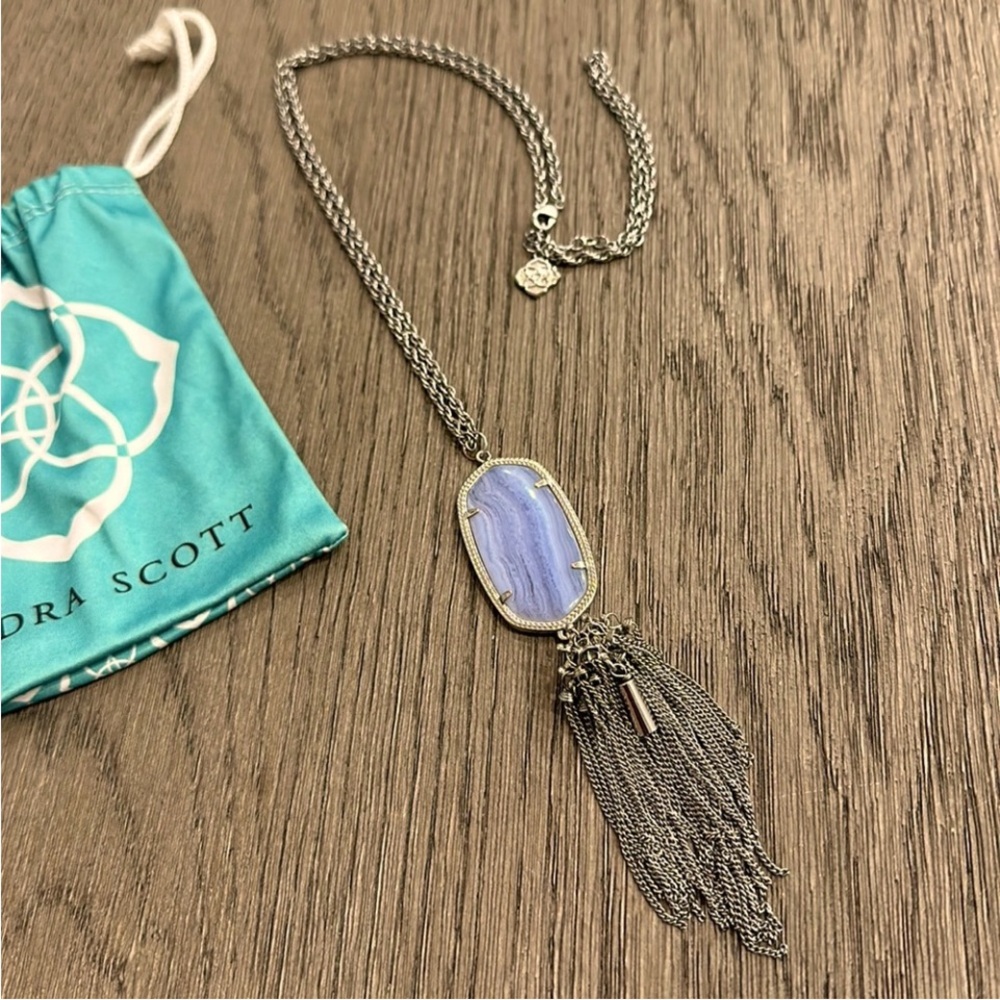 Kendra Scott Silver Rhodium Rayne Necklace with Blue Lace Agate Stone